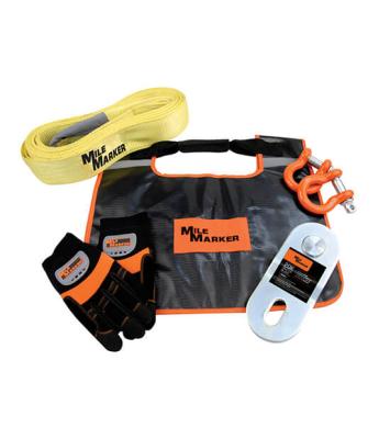 Winch Accessories Kit Includes15 Foot Recovery Strap Gloves Shackles Snatch Block Mile Marker
