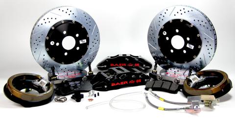 Brake System 14 Inch Rear Pro+ w/Park Brake Black 65-66 Mustang W/Orig Standard Bearing Rear BAER Brakes