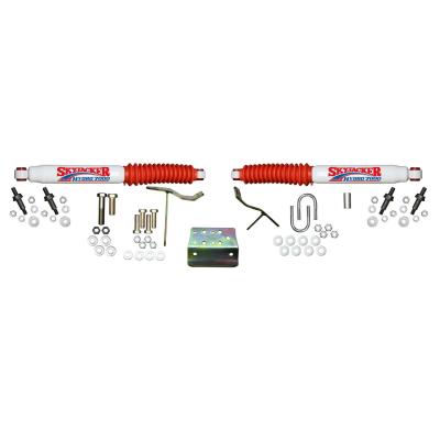 Steering Stabilizer Dual Kit Incl. Pr. Hydro 7000 Steering Stabilizers w/Red Boots Mounting Brackets Mounting Hardware Skyjacker