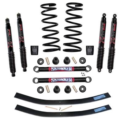 Suspension Lift Kit w/Shock Black MAX Shocks 3 Inch Lift Incl. Front Coil Springs Rear Add-A-Leafs U Bolt Kit Lower Links Bump Stops Skyjacker