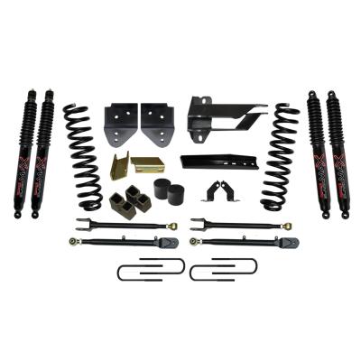 Lift Kit 4 Inch Lift w/Adjustable 4-Links 17-19 Ford F-350 Super Duty Includes Front Coil Springs U-Bolts Bump Stop Spacers Radius Arms Lowering Brackets Black Max 8500 Shocks Skyjacker