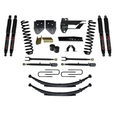 Suspension Lift Kit w/Shock 4 Inch Lift Incl. Front Coil Springs Rear Leaf Springs Adjustable 4-Links Black MAX 8500 Shocks 17-19 Ford F-250/ F-350 Super Duty Gas Skyjacker