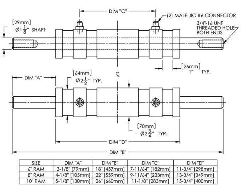 10 Inch Double Ended Ram with Number 6 JIC Fittings Trail Gear