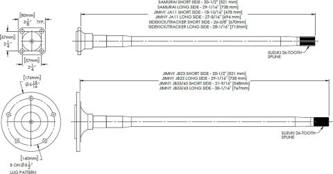 Longfield Rear Axle Shaft Chromoly Jimny JB23 - Short Side Trail Gear